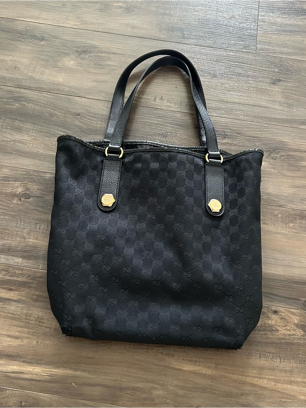 Gucci Black Monogram Canvas Tote with Gold Hardware - Picture 2 of 10